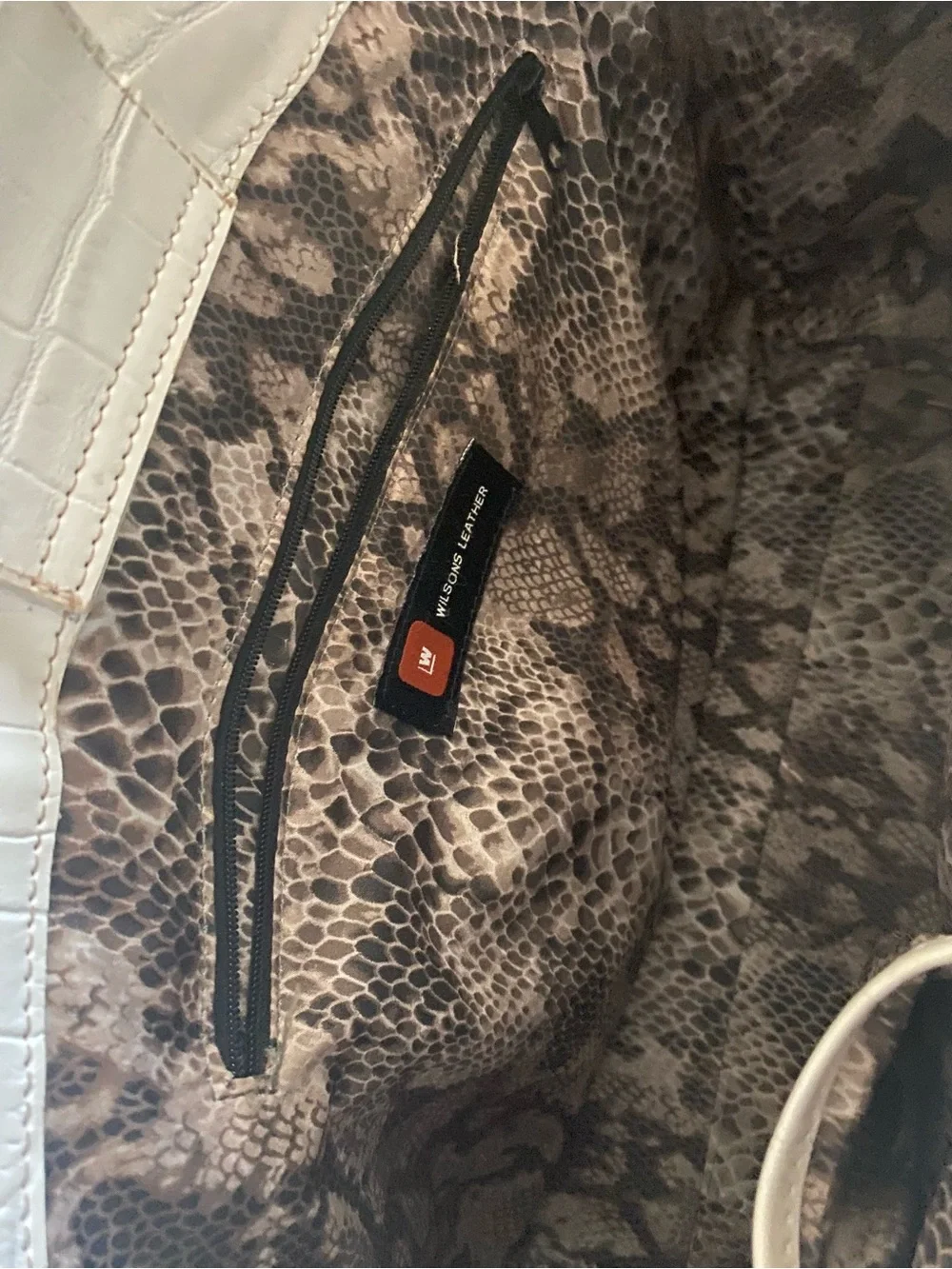Wilsons Leather Cream Croc-Effect Tote with Snake-Print Interior